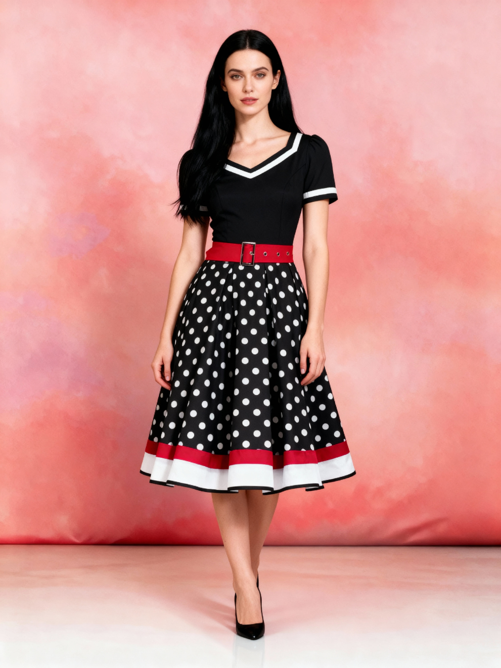 Dita 1950s Polka Dot Swing Dress