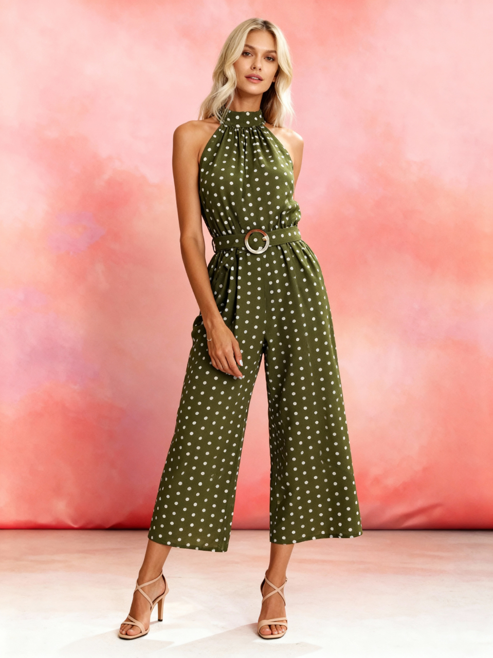 Elise 1960s Polka Dot Halter Jumpsuit