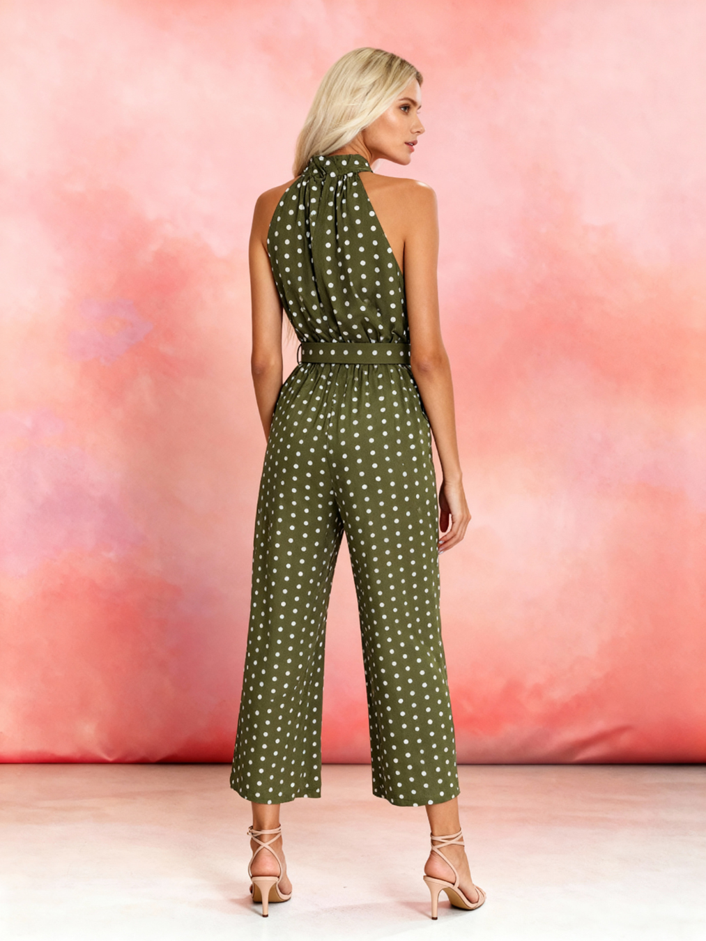 Elise 1960s Polka Dot Halter Jumpsuit