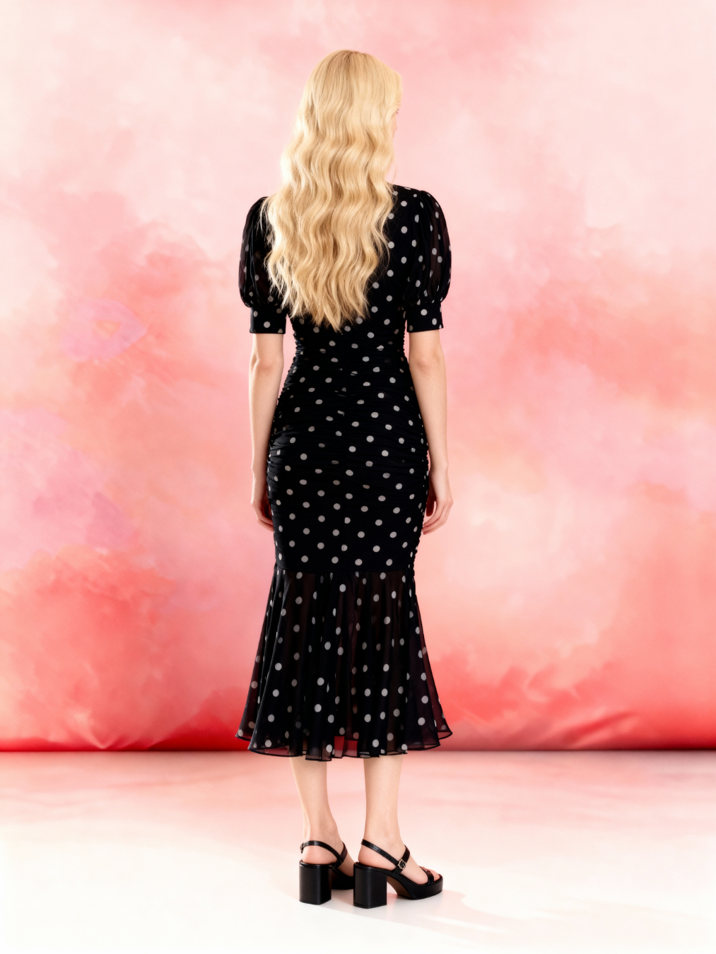 Vivienne 1930s Polka Dot Puff Sleeve Mermaid Dress