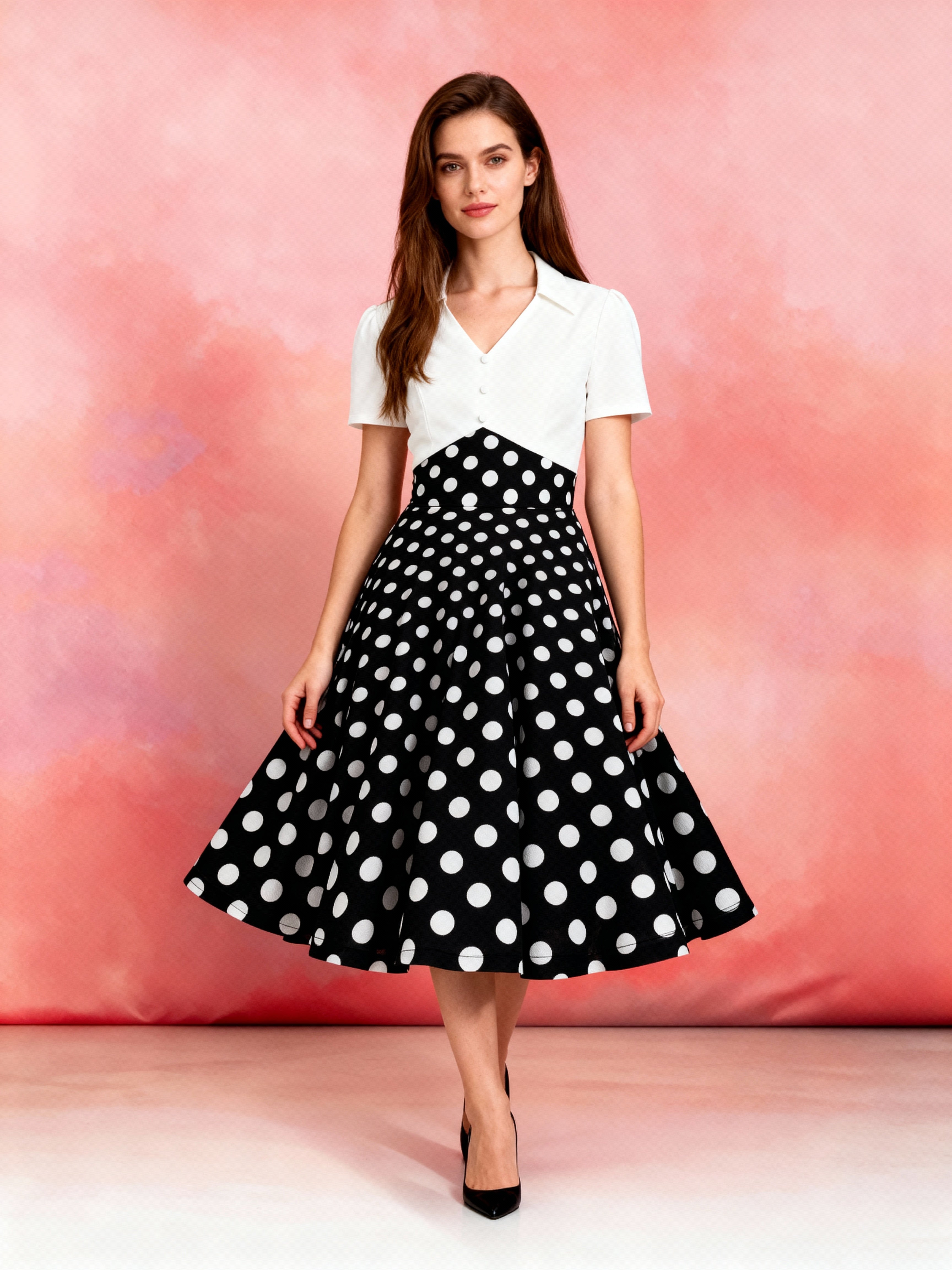 Kelly 1950s Polka Dot Shirt Swing Dress
