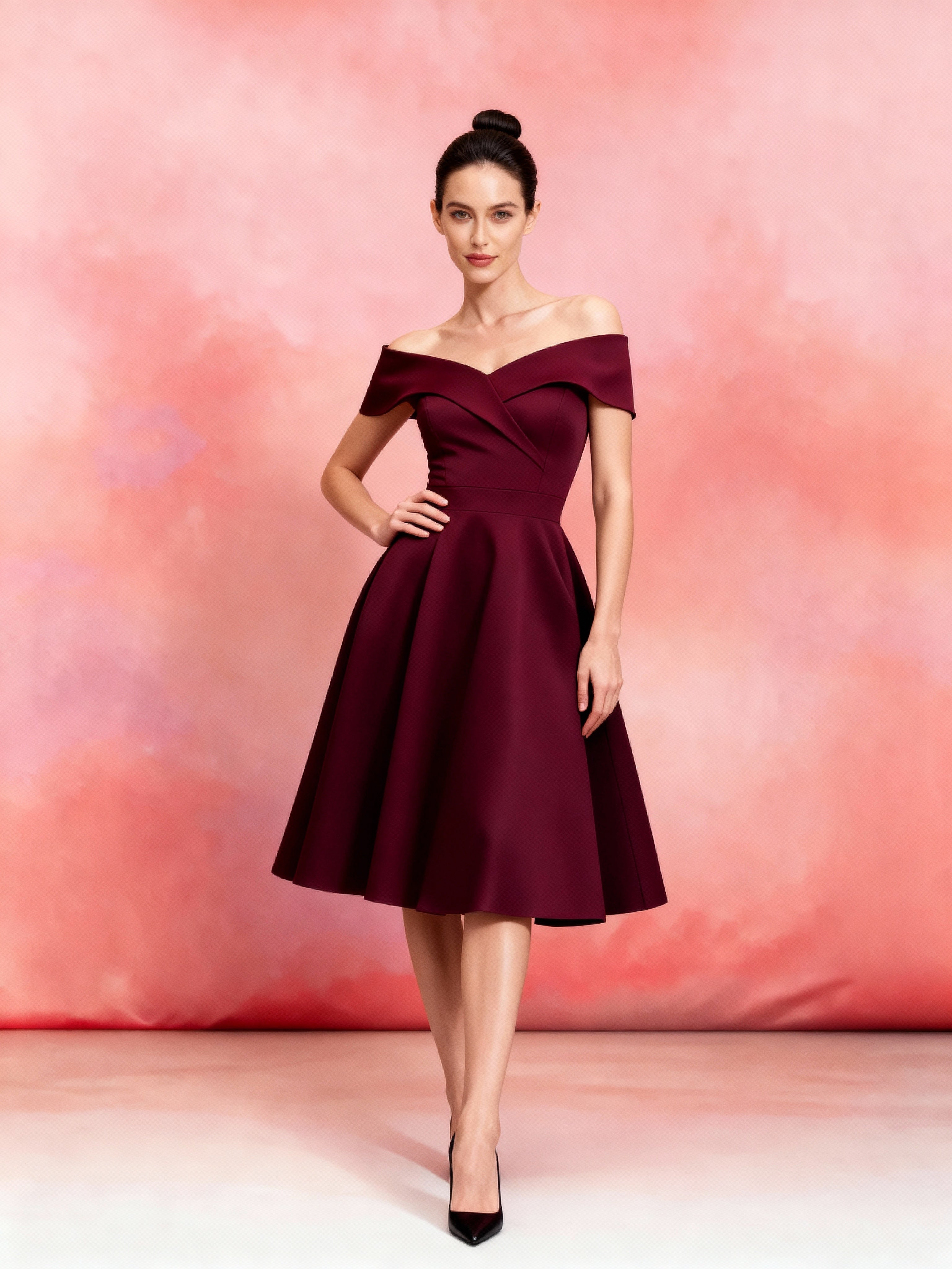 Sophia 1950s Off Shoulder Swing Dress